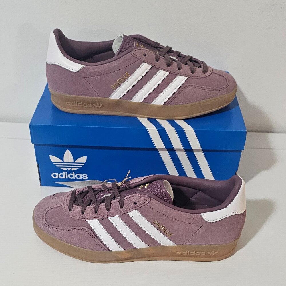 Adidas Gazelle Indoor Shoes - Shadow Fig /Cloud Wht/Gum - Women's Size 7 IH5483